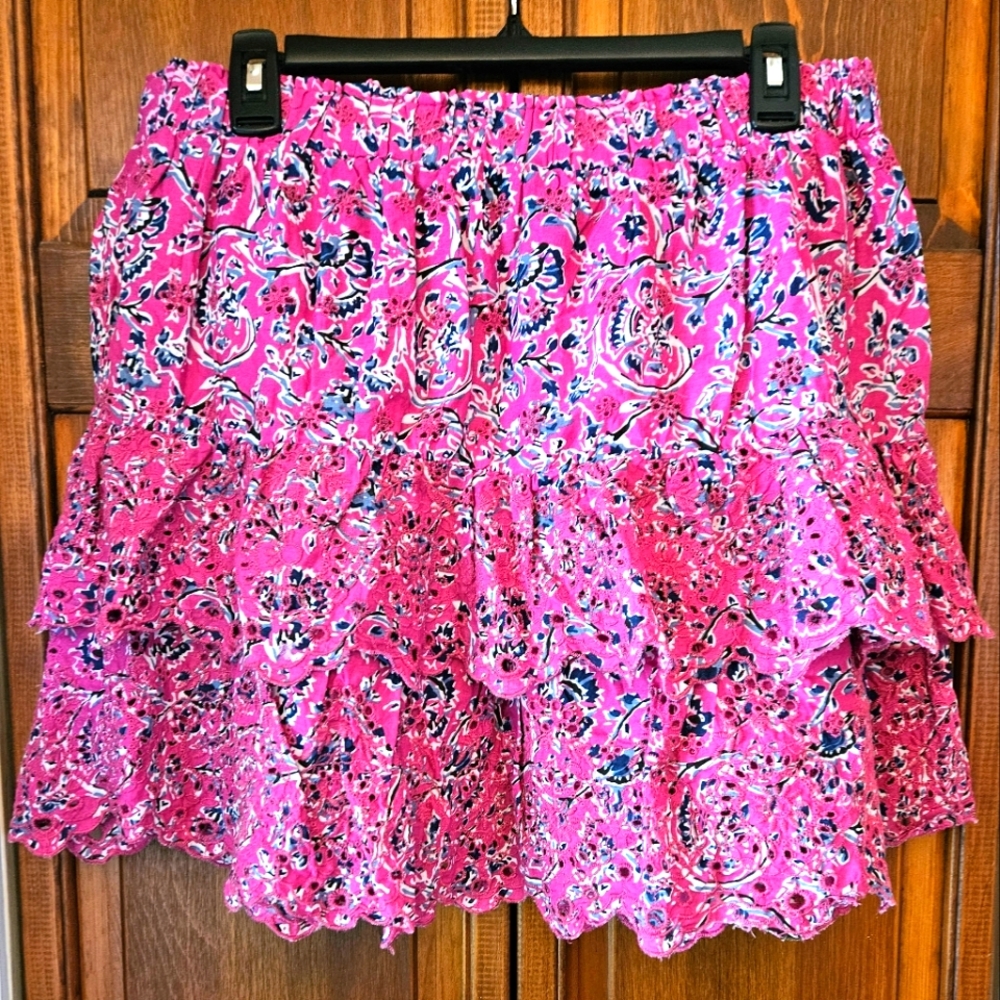 Jennifer & Grace Floral Pink Ruffled Eyelet Skirt